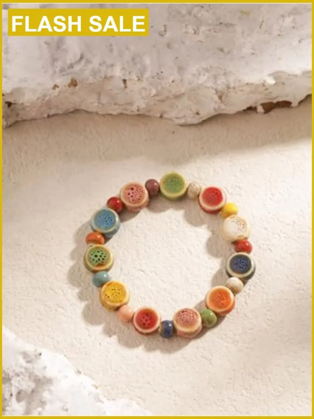 Boho Ceramic Bead Stretch Strand Bracelet Layering Statement